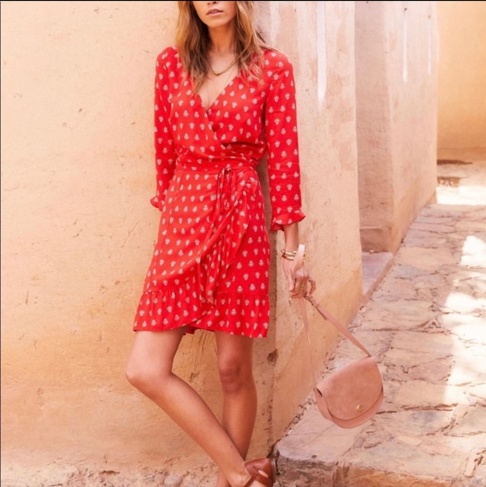 Sezane Red Wrap Dress